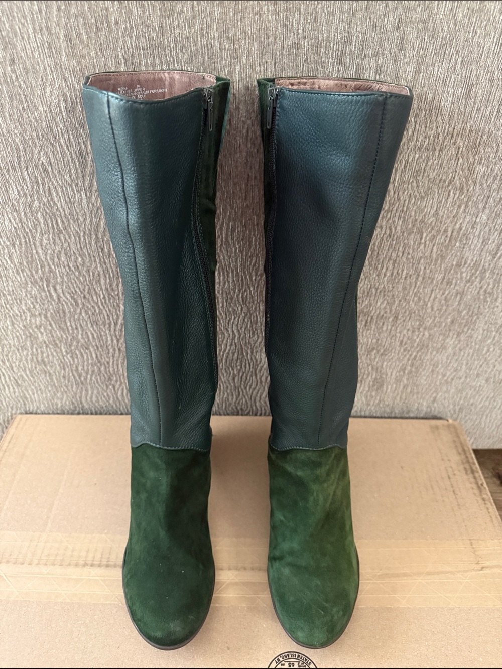 Miz Mooz Mona Knee High Dark Green Leather & Suede Knee Boots Boots for Women